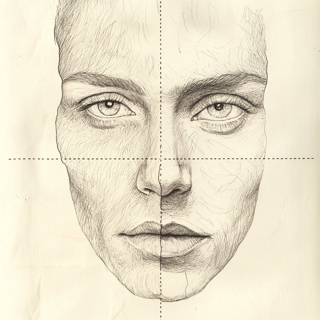 mariyakarma2375_a_schematic_division_of_a_human_face_into_two_h