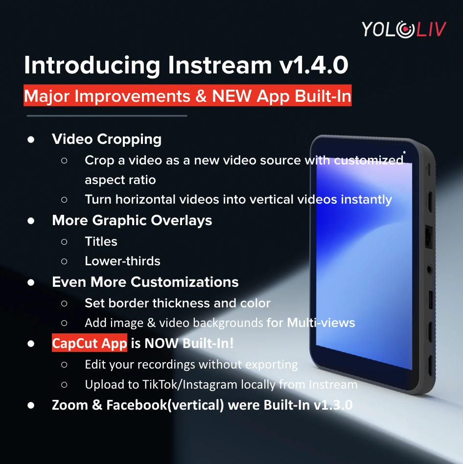 Оновлення Yololiv Instream v1.4.0