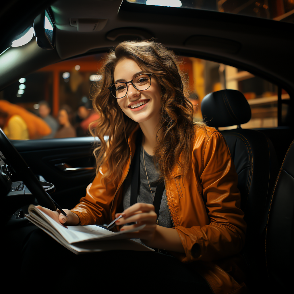 ra_monospace_young_woman_studying_to_drive_a_car_realistic_phot_0418e59b-2459-415b-8e7d-ced859c6dbe1