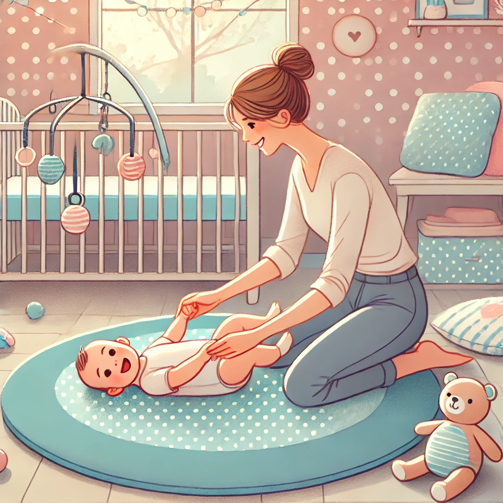 DALLE_2024-12-11_15_12_33_-_An_illustration_of_a_concerned_parent_gently_helping_their_3-5_month_old_baby_practice_rolling_over_on_a_soft_play_mat_in_a_cozy_well-lit_nursery__Th