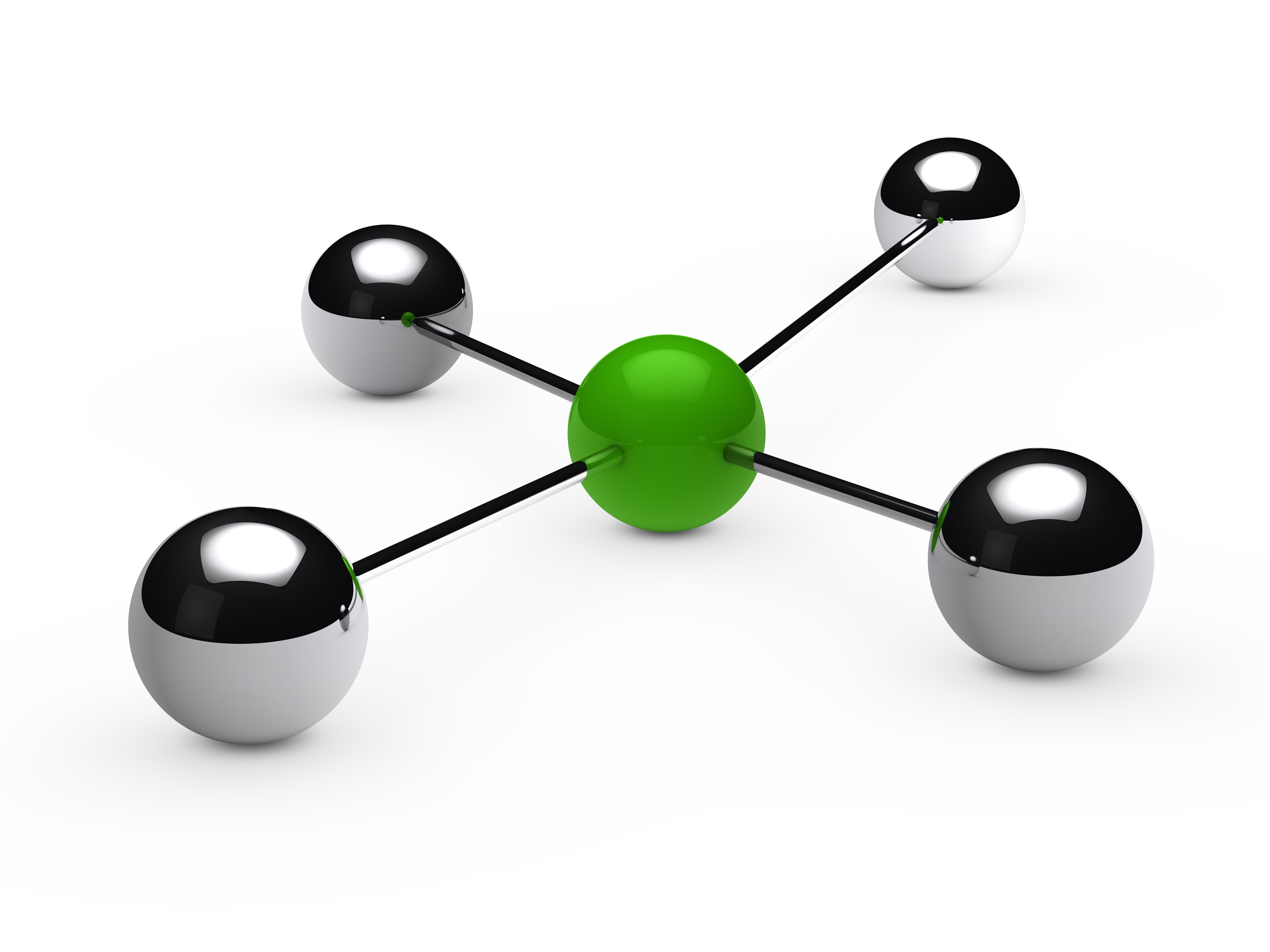chrome-spheres-attached-green-sphere