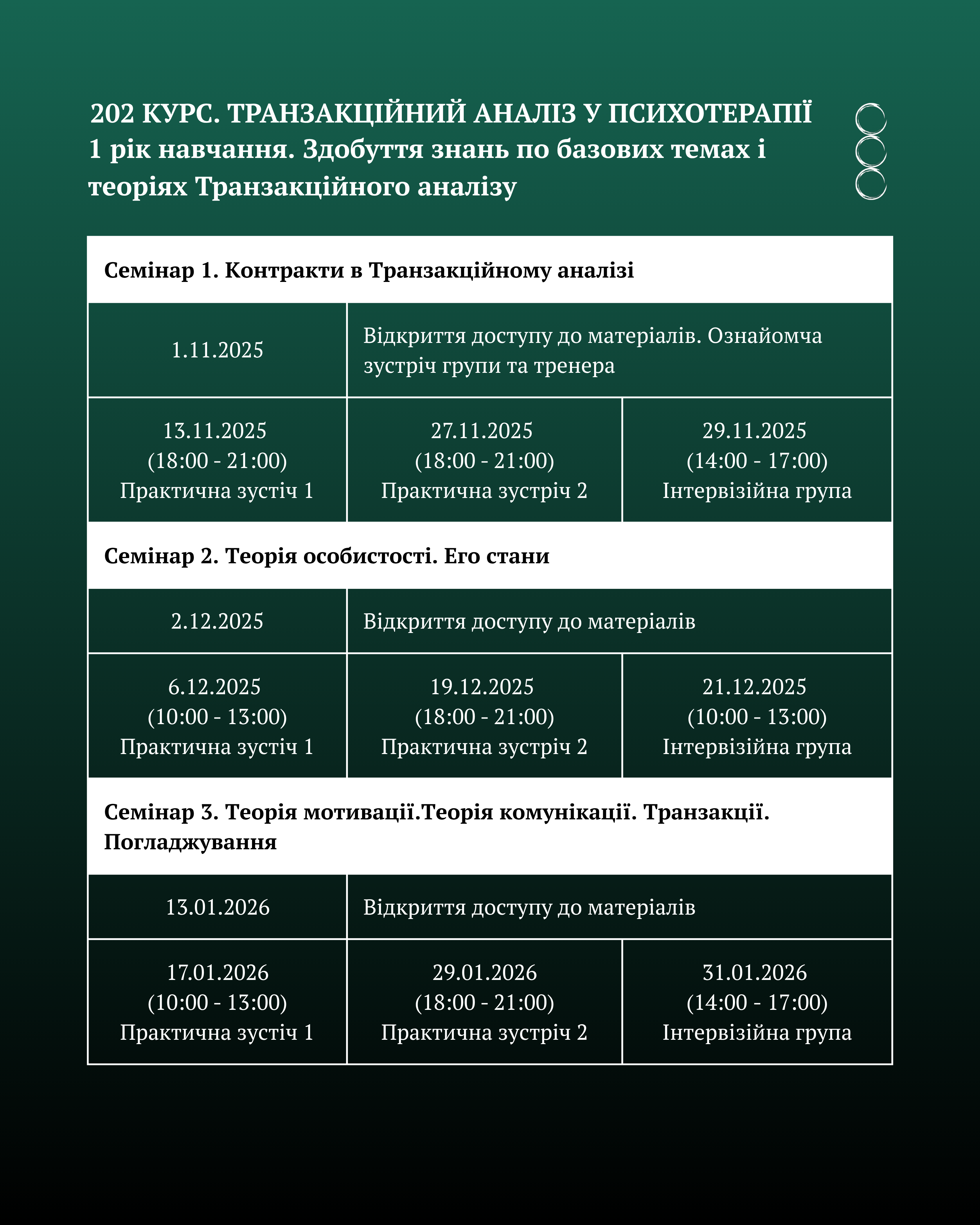 Розклад. 1 рік