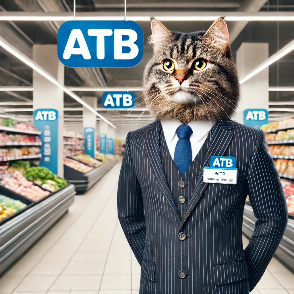 DALLE_2025-02-06_15_13_34_-_A_cat_representing_the_ATB_supermarket_chain_business_but_with_the_logo_changed_to_ATB_with_the_last_letter_as_B__The_cat_is_wearing_a_profession