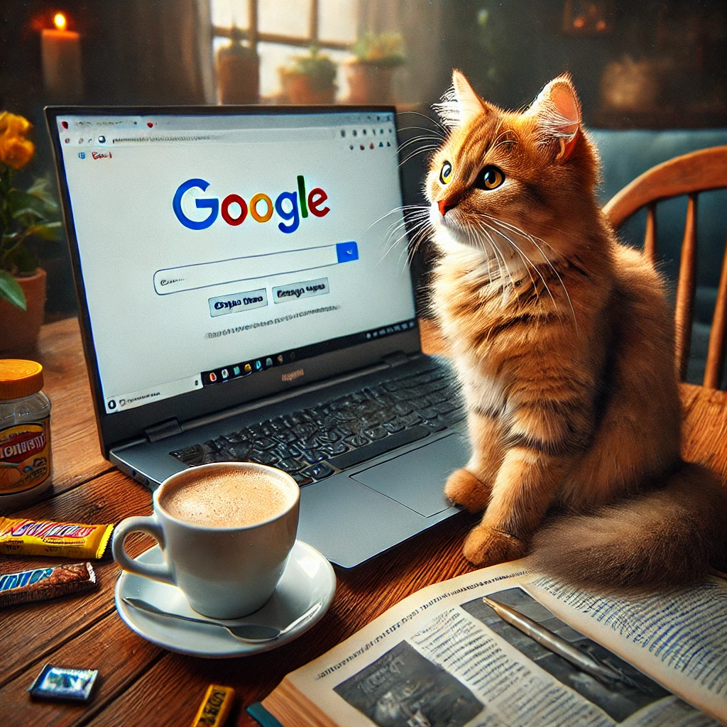 DALLE_2025-03-03_16_02_09_-_Fotografiya_kota_shcho_sidit_za_noutbukom_i_nalashtovu_Google_Ads__Kit_puhnastiy_rudogo_koloru_uvazhno_divitsya_v_ekran__Na_noutbutsi_vidkrito_reklamni