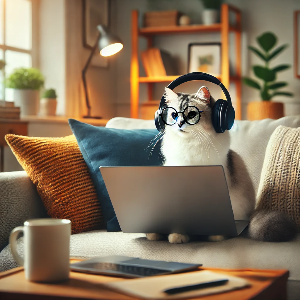 DALLE_2025-03-11_15_56_05_-_A_cat_working_as_a_freelancer__The_cat_is_sitting_on_a_cozy_couch_with_a_laptop_on_its_lap_wearing_glasses_and_headphones__A_cup_of_coffee_is_on_a_sm
