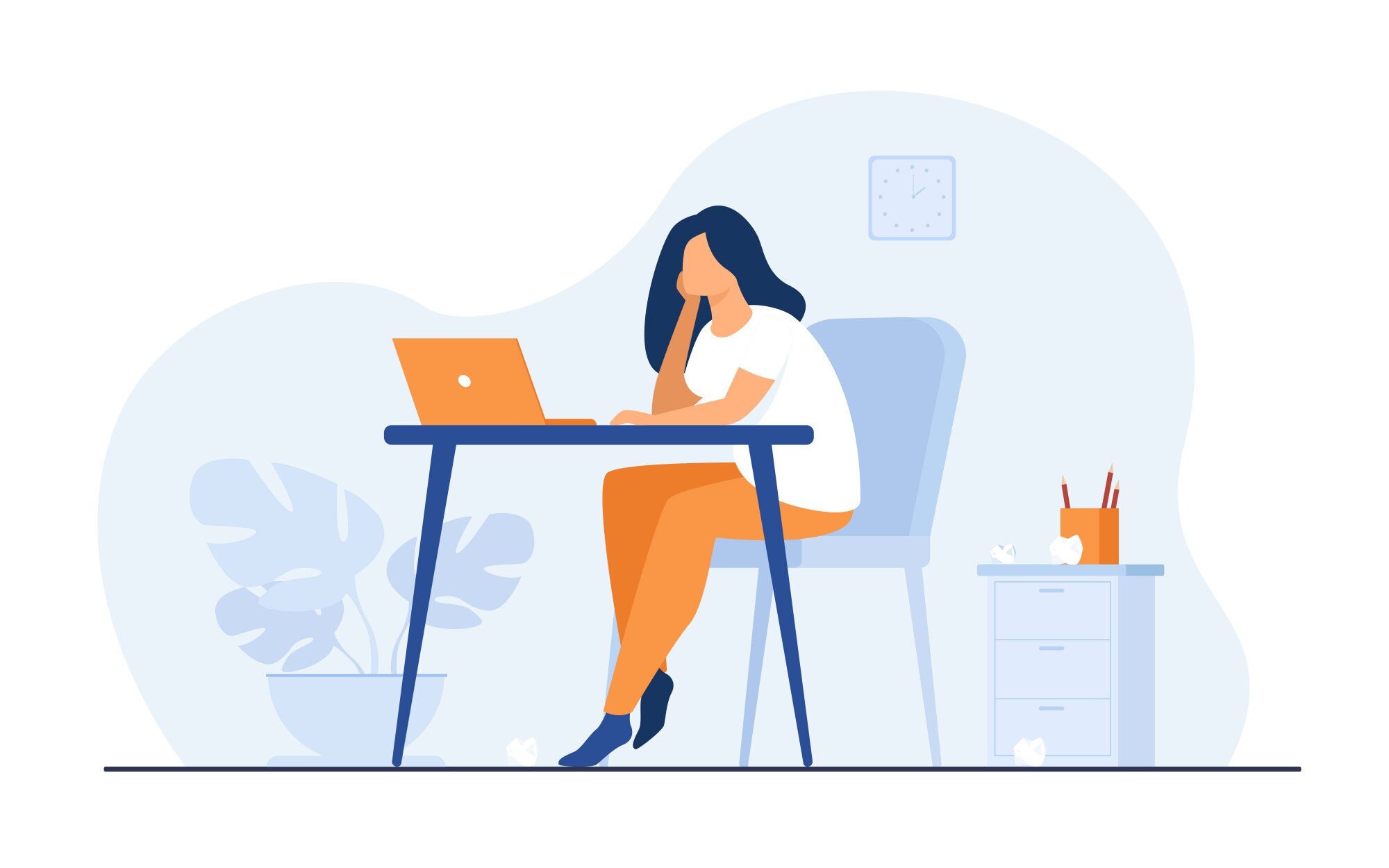 cartoon-exhausted-woman-sitting-table-working_74855-6943