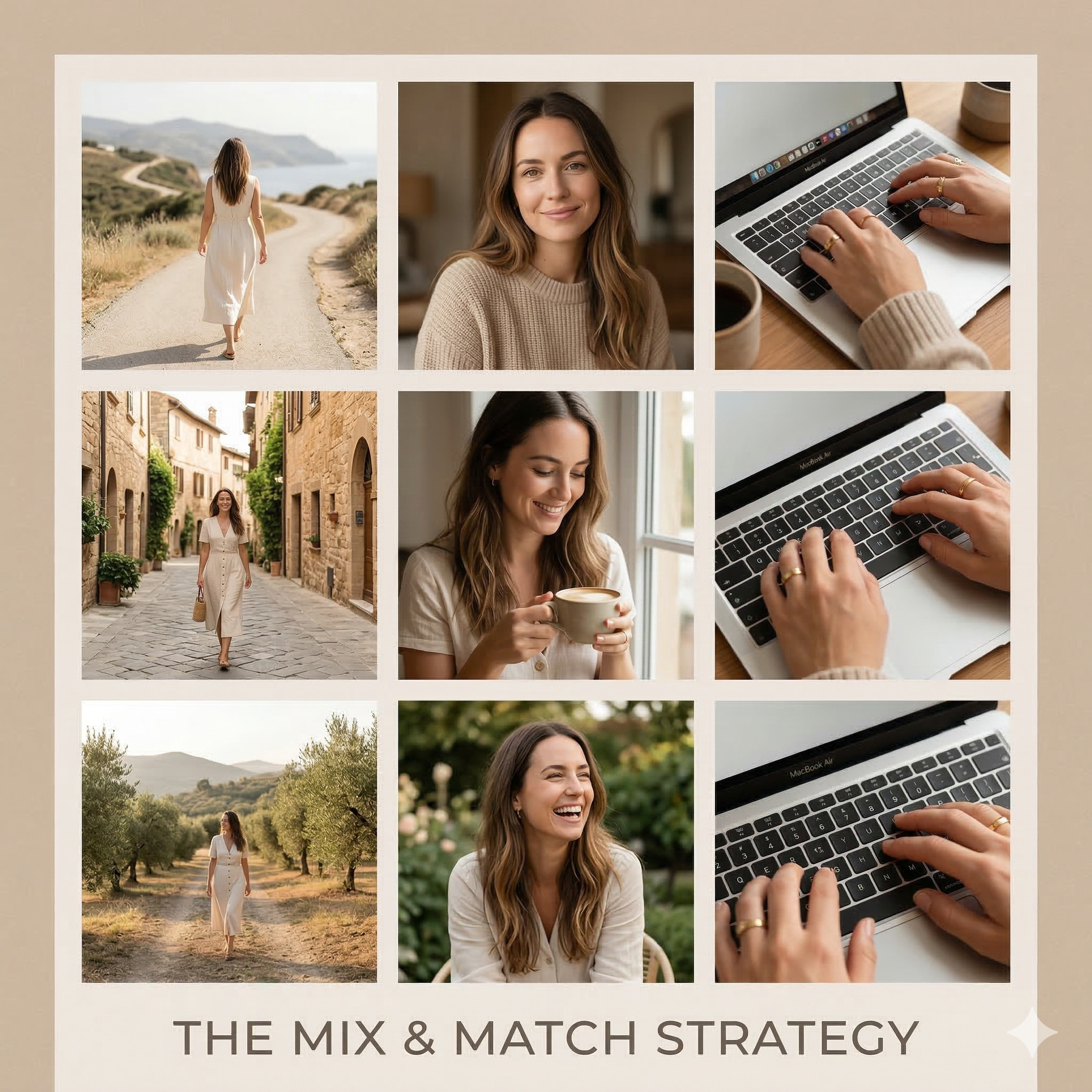 Example of Mix and Match Instagram grid layout showing variety of shot types
