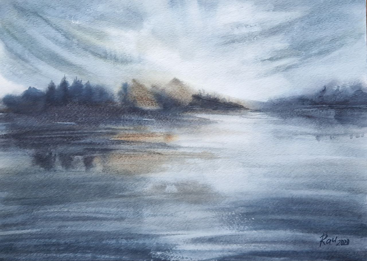 Jezero._akvarel._30x40