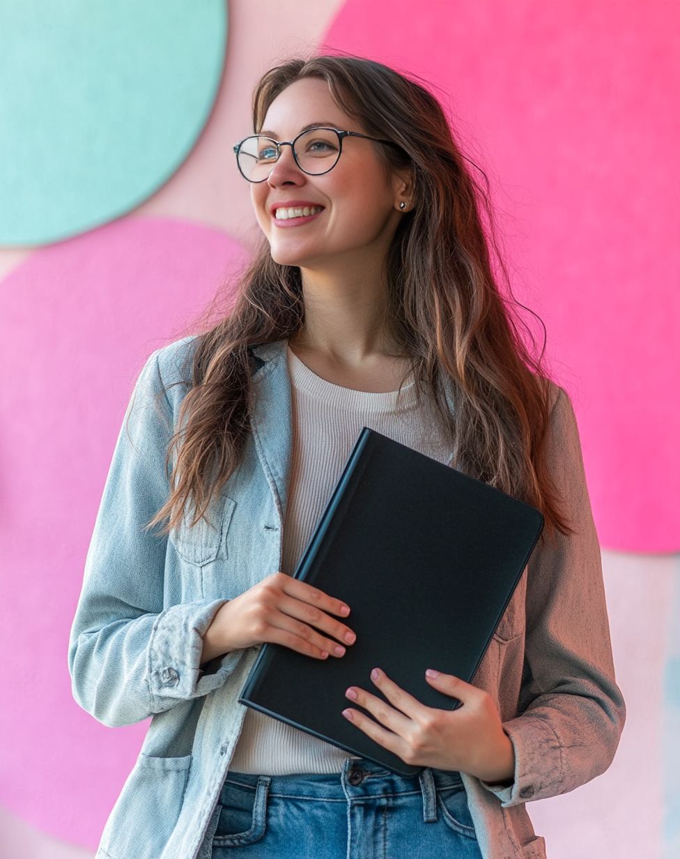 mnogobukoff_A_young_woman_is_smiling_wearing_glasses_and_holdin_baa8c36a-78ee-43e8-9f51-2c4ef5e0d88c