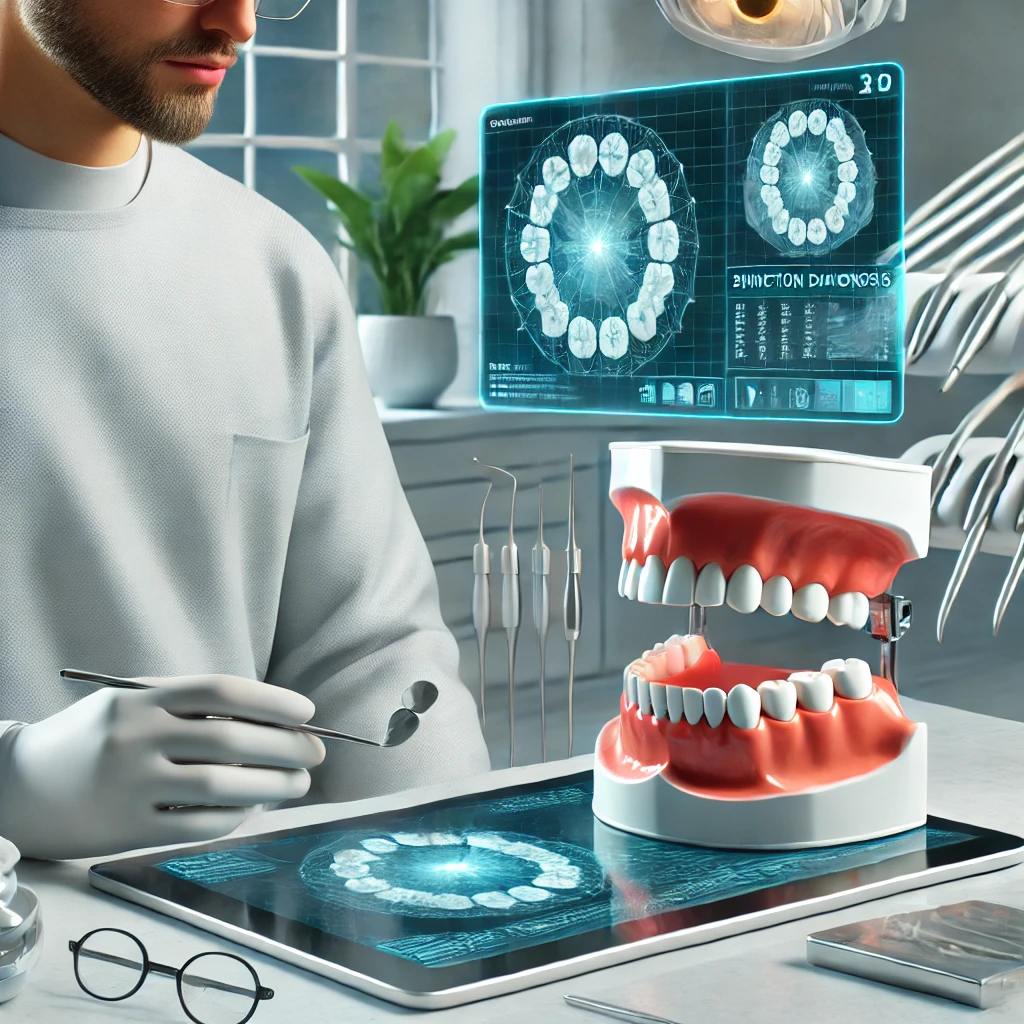 DALLE_2024-09-05_22_28_57_-_A_scene_representing_the_theme_of_dental_function_diagnosis_and_aesthetic_planning_in_patient_rehabilitation__It_shows_a_dentist_reviewing_3D_dental_s